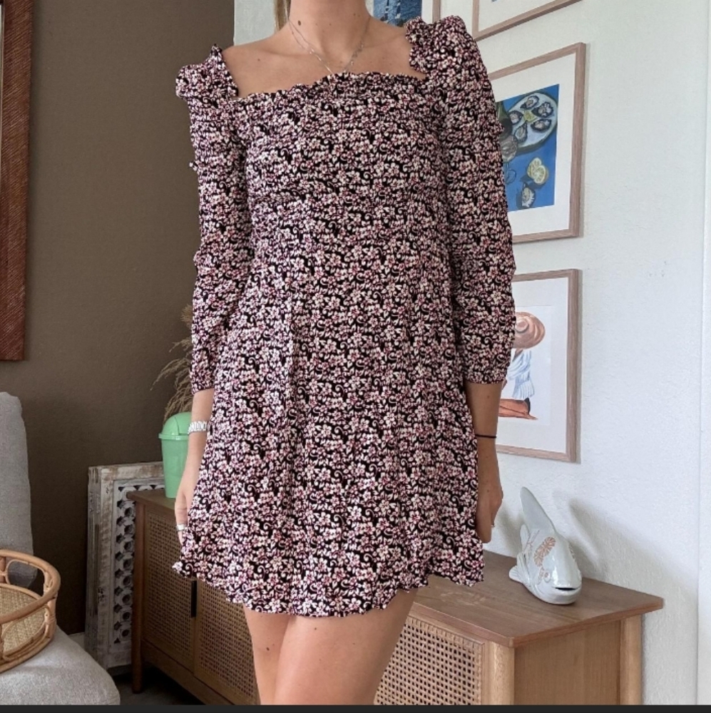 Maje Black /Pink Floral Print crepe Ranael Mini Dress